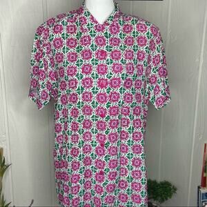 Vintage Pink and Green Bold Print Nordstrom Point of View Button Top (S)